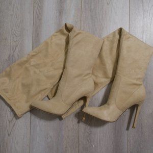 Nude Pointed Over the Knee Faux Suede Boots